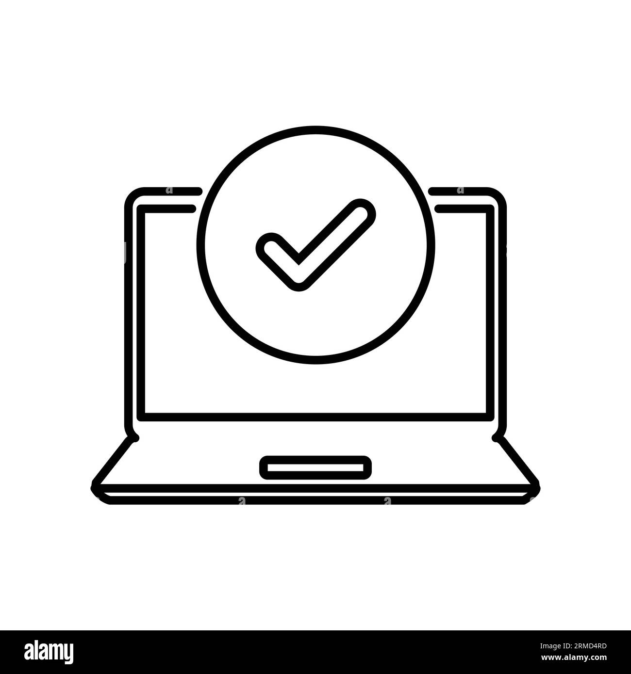 validate icon with thin line laptop and checkmark. linear simple