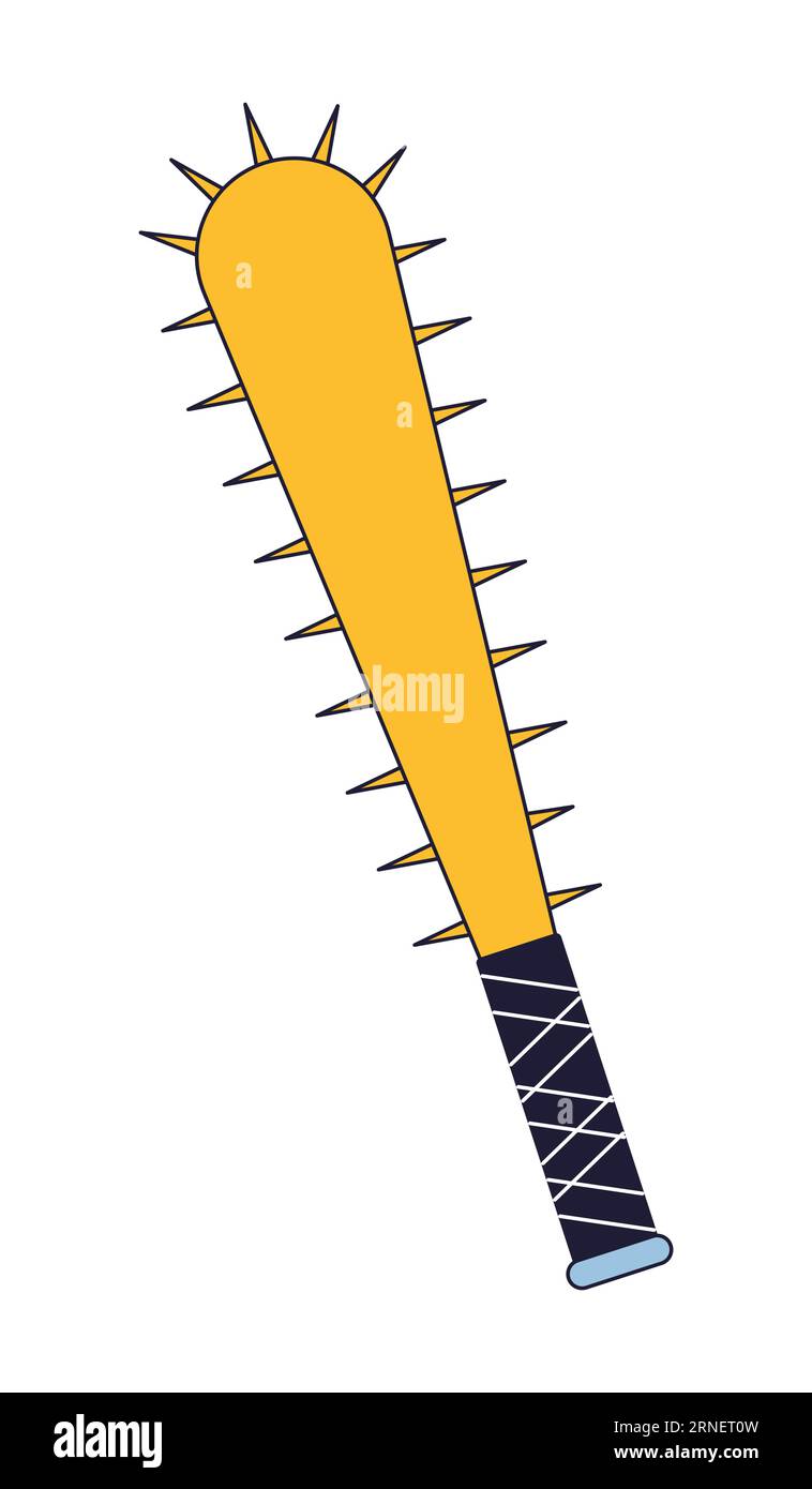 Barbed nails on baseball bat flat line color isolated vector object