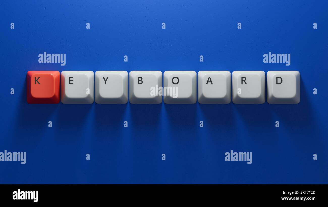 keyboard keys spelling.Flat lay view from above on