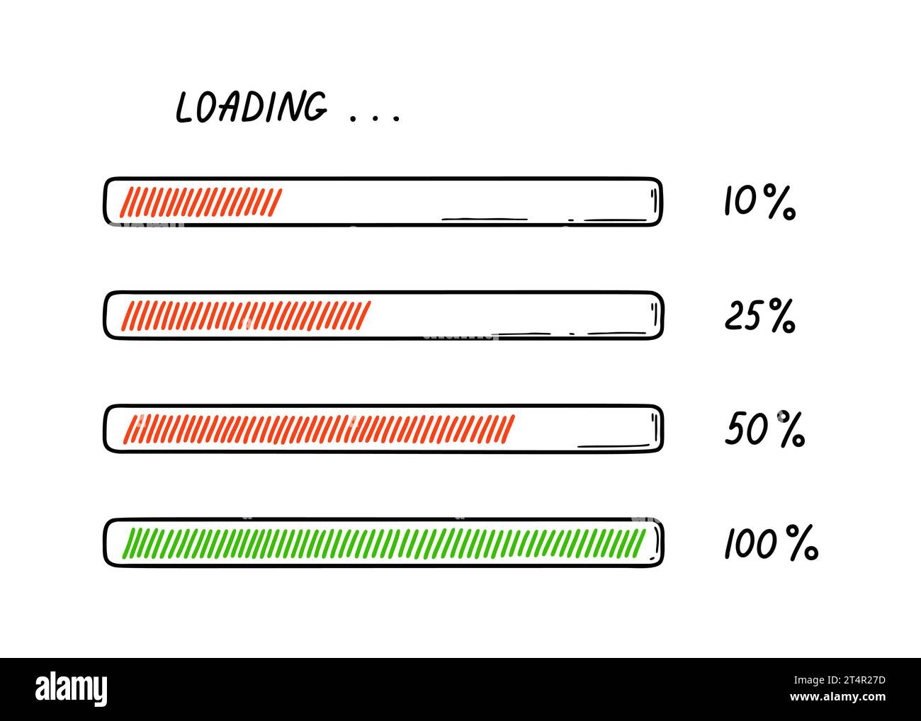 Set of doodle loading bars. Sketch download progress vector