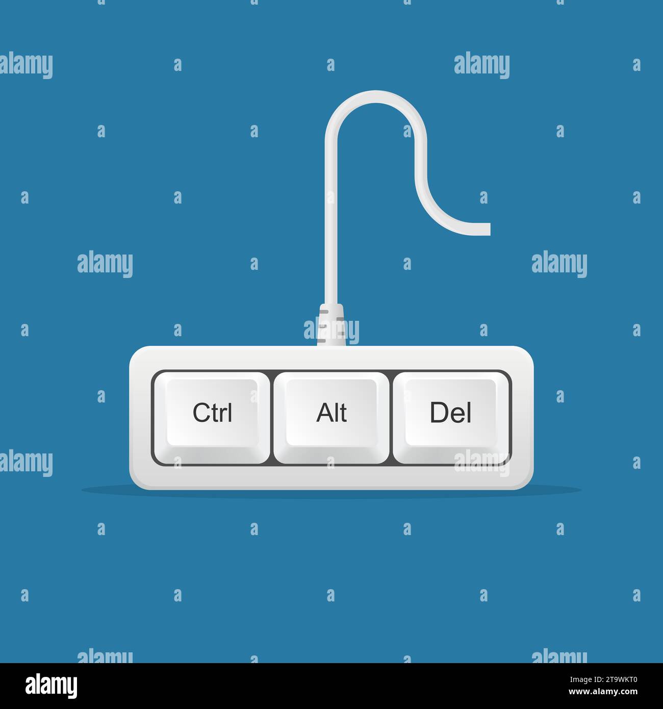 Ctrl, Alt, Del keyboard keys isolated on background. Buttons to fix
