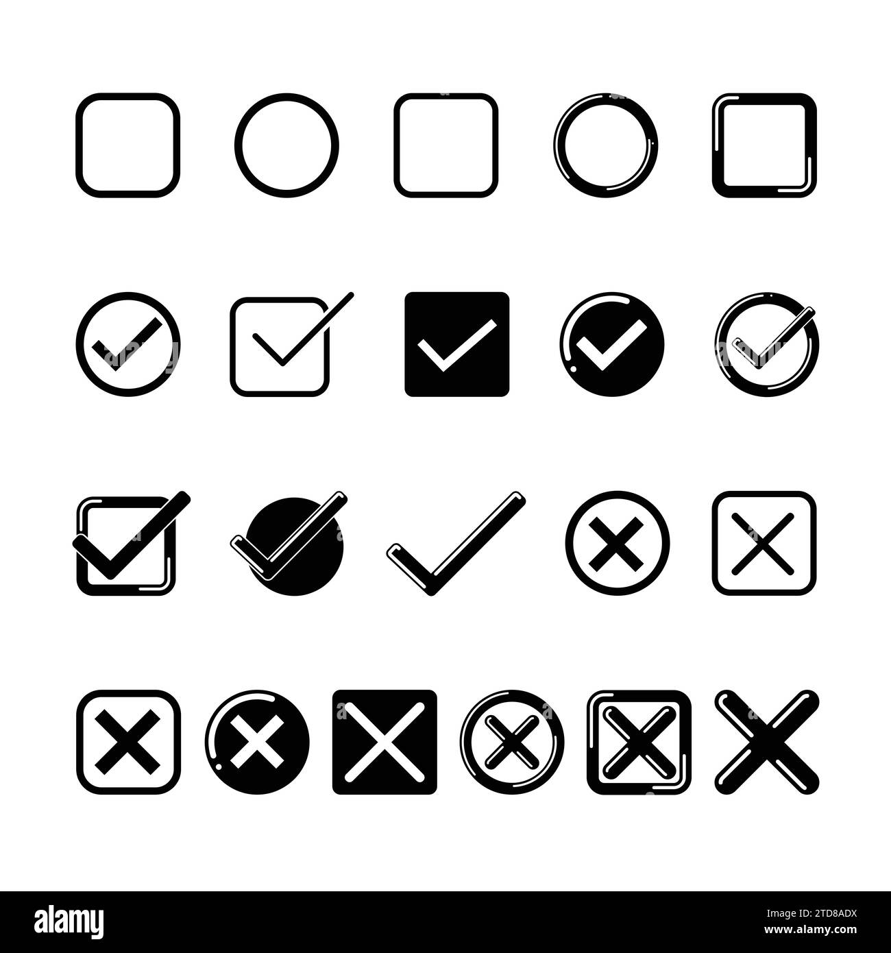 Check and cross marks icon set. Checkbox, examination mark, and