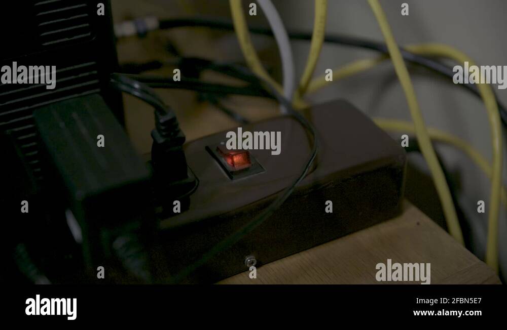 Blinking lights processing on network router table Stock Video Footage
