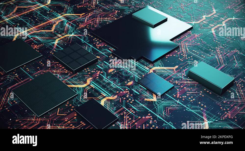 Circuit Board CPU Processor Starting Digitalization Process and Cloud