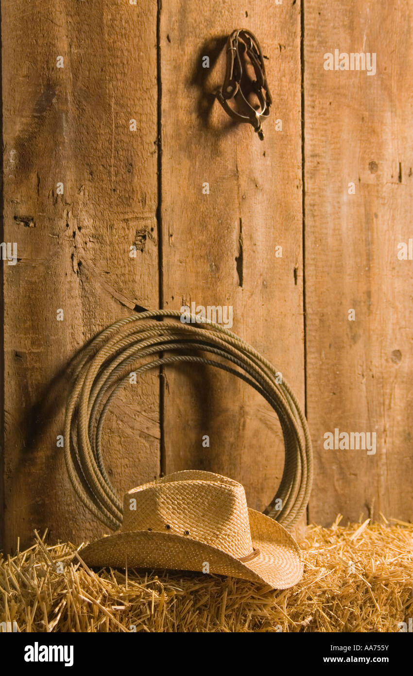 Cowboy hat lasso and spurs Stock Photo Alamy