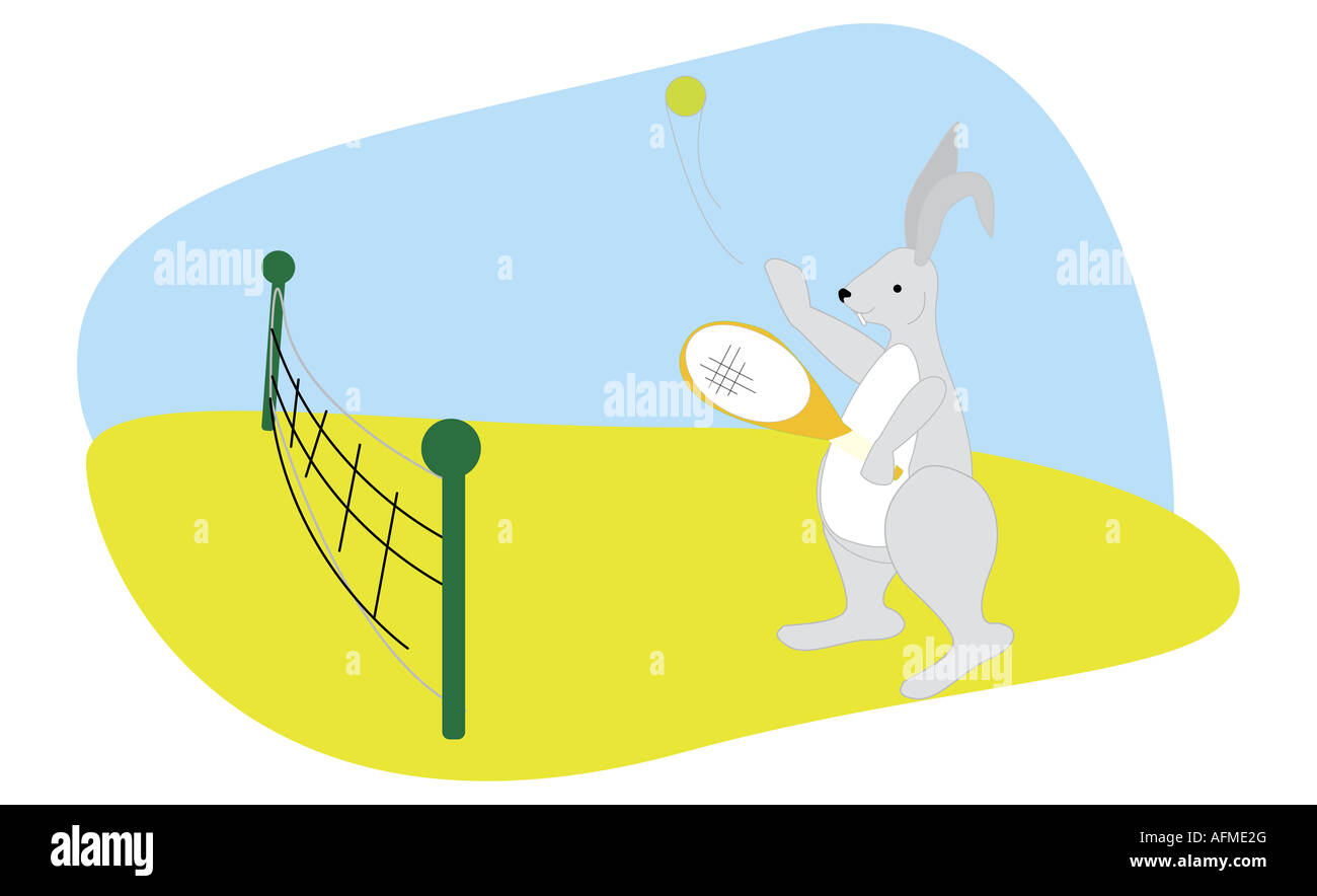 Rabbit playing tennis Stock Photo Alamy