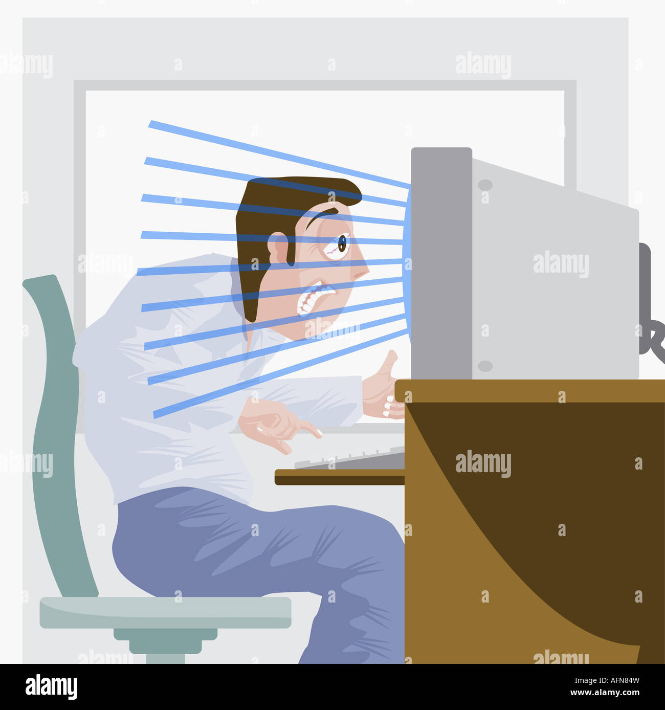 Man sitting at computer with radiation emitting from it Stock Photo Alamy