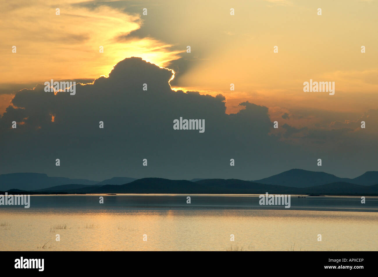 Sunset over Gaborone dam Stock Photo Alamy