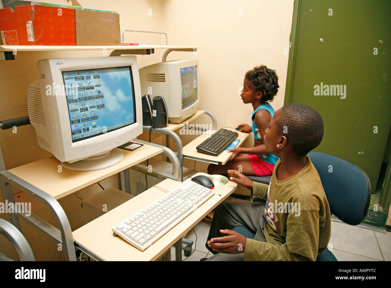NAMIBIA Using computers Stock Photo Alamy
