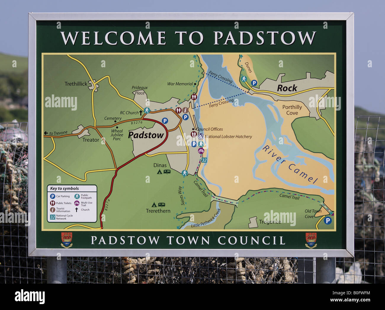 Sign post map of Padstow Cornwall U K Stock Photo Alamy