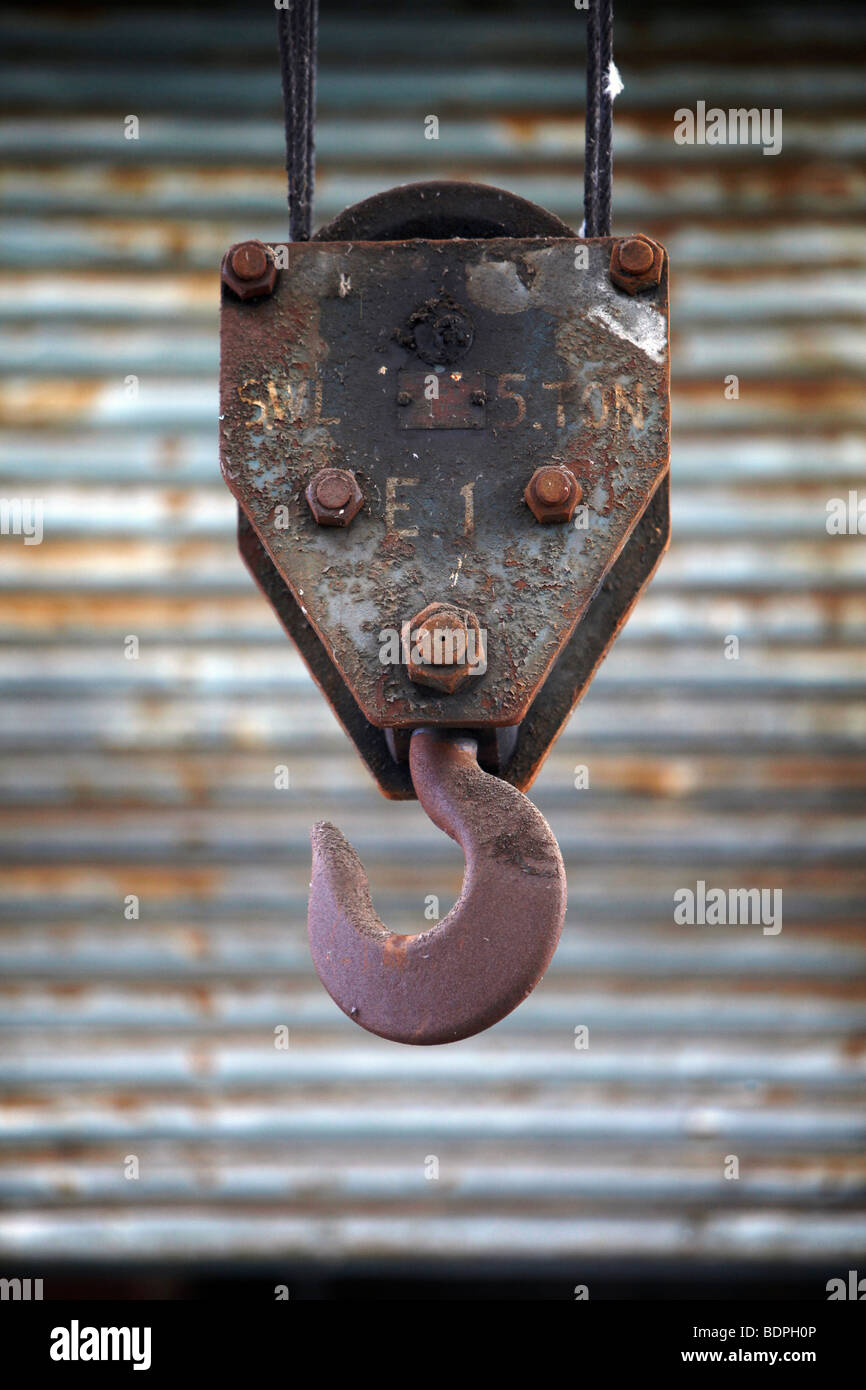Rusty winch with hook Stock Photo Alamy