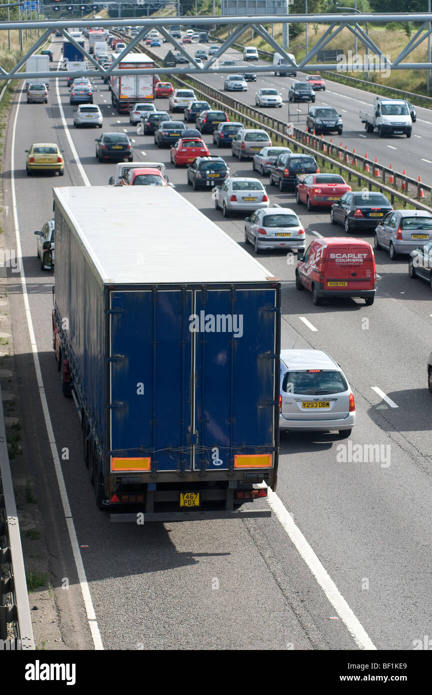 Variable speed limit section of the M42 showing traffic using the hard