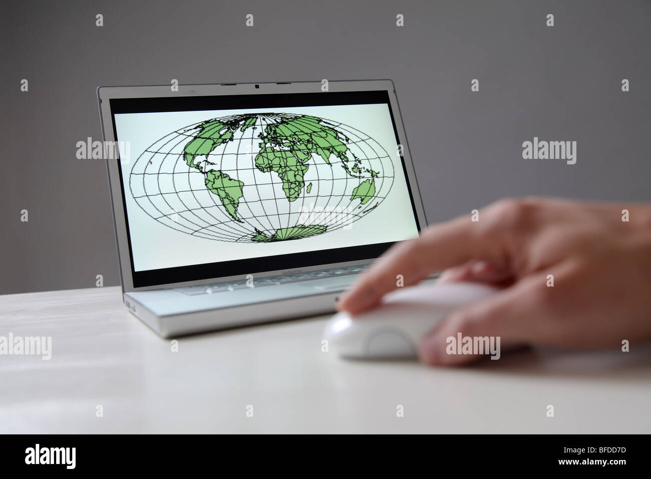 World map on computer screen Stock Photo Alamy