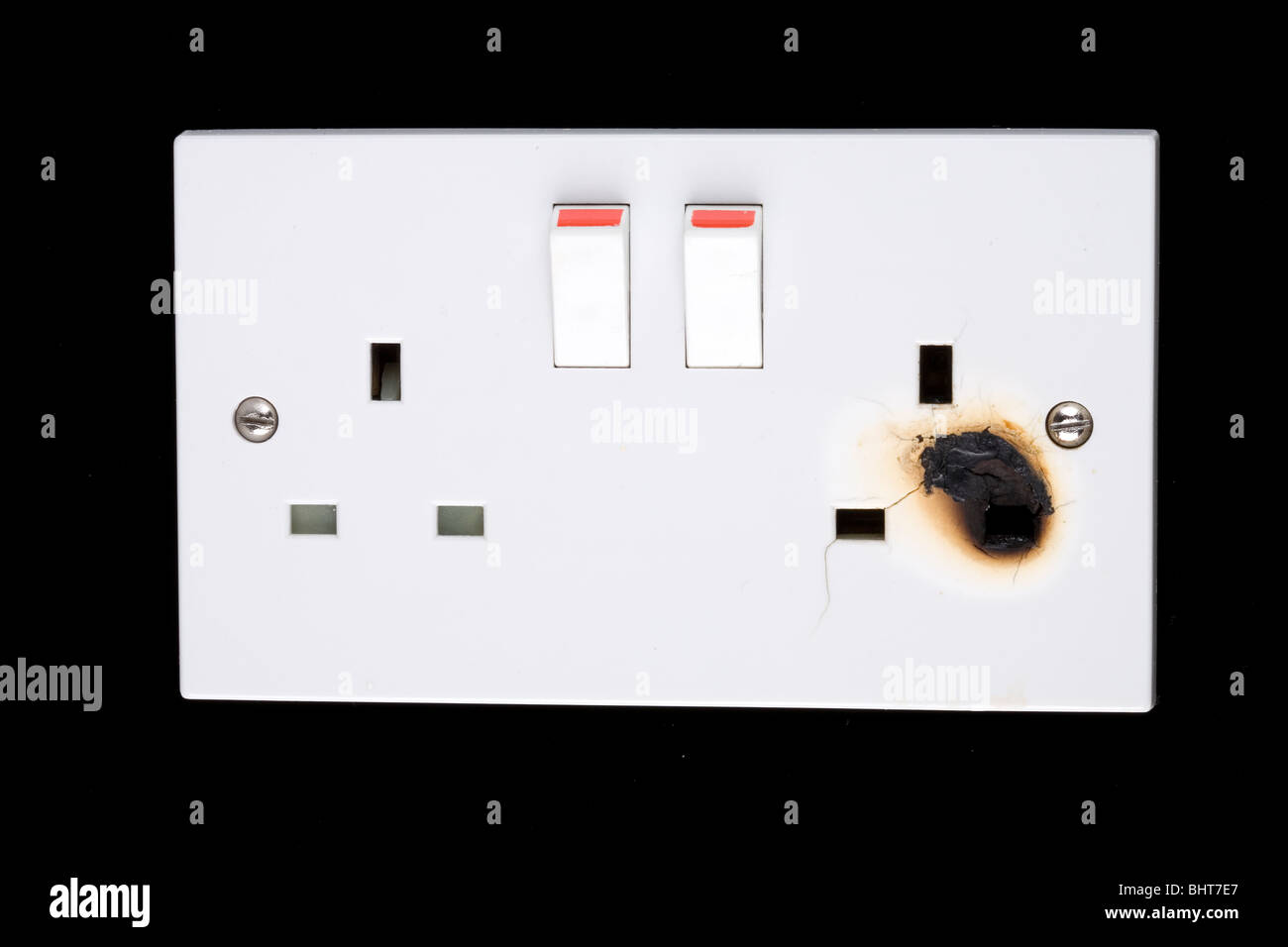 burnt out power socket Stock Photo Alamy