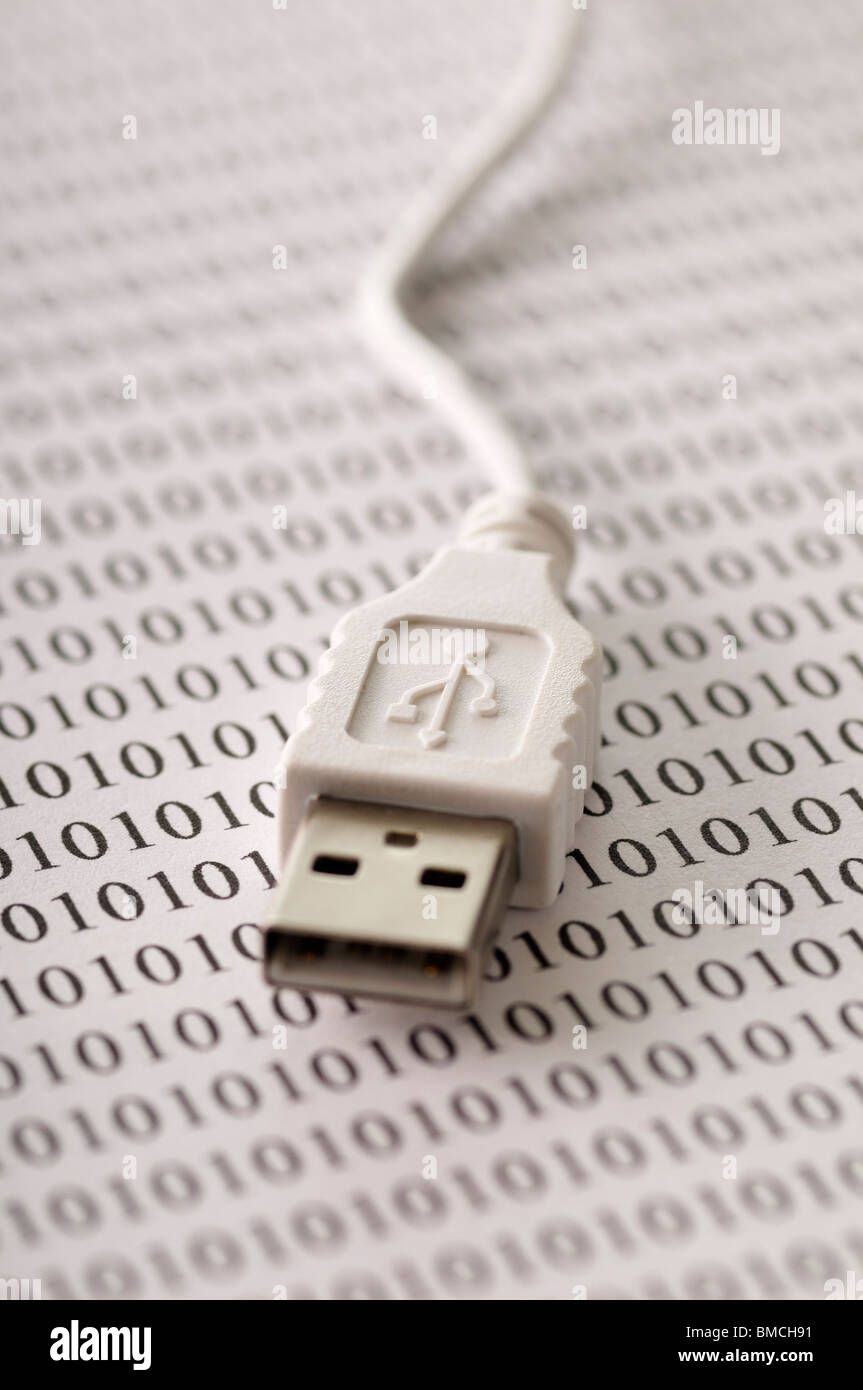 USB Cable and Binary Code Stock Photo Alamy