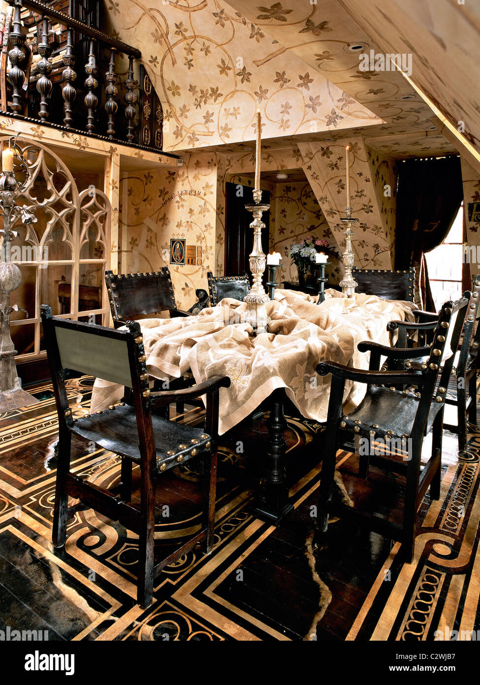 Dramatic Gothic dining room Stock Photo Alamy
