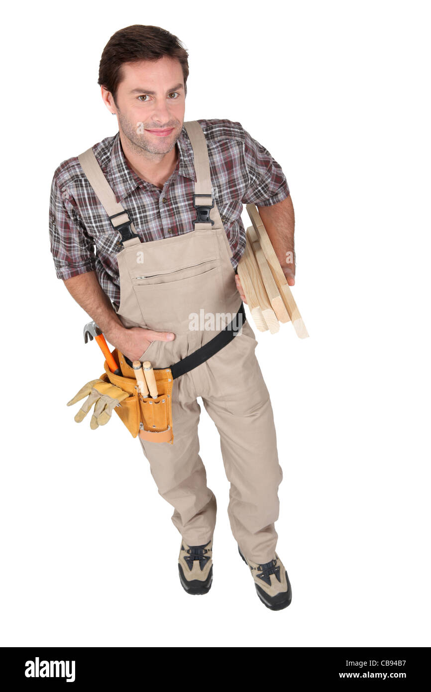 Builder wearing tool belt Stock Photo Alamy