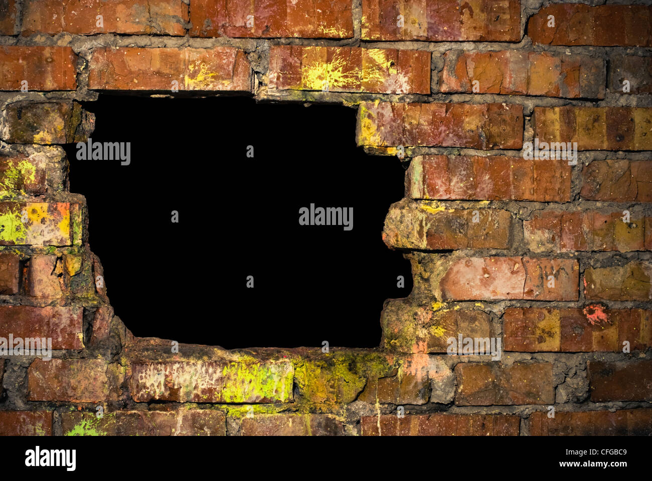 Brick wall with hole Stock Photo Alamy