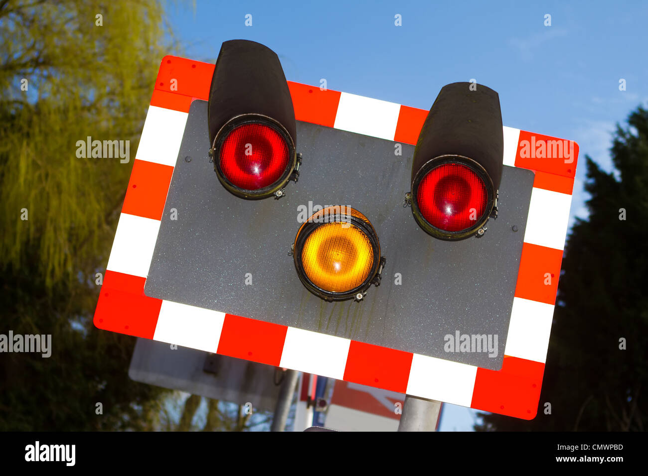 Level crossing warning lights flashing hires stock photography and
