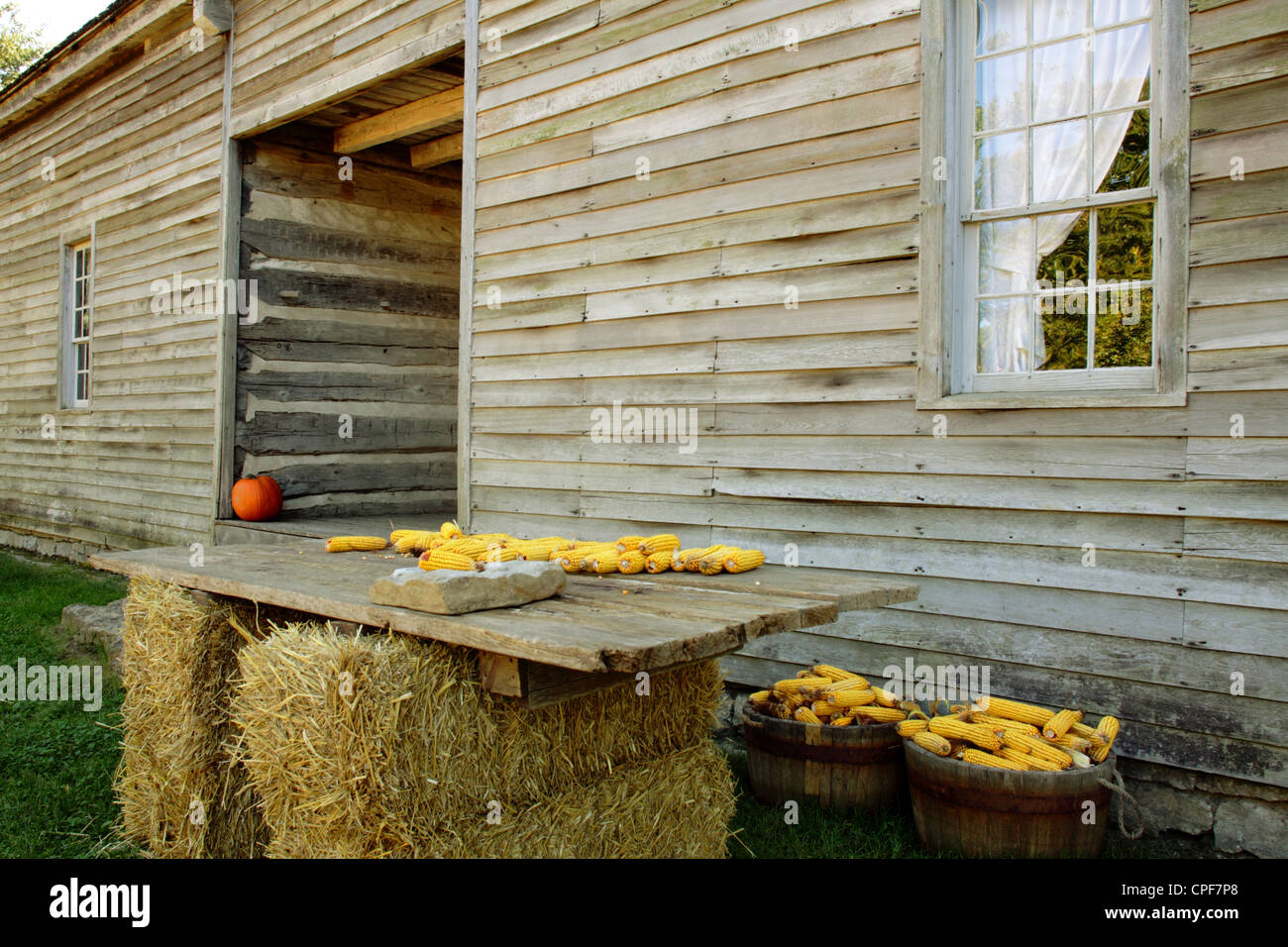 Corn Table and Cabin Stock Photo Alamy