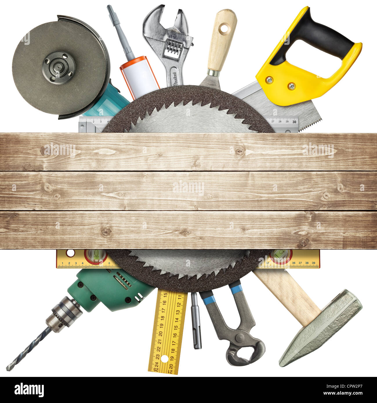Carpentry, construction hardware tools collage Stock Photo Alamy