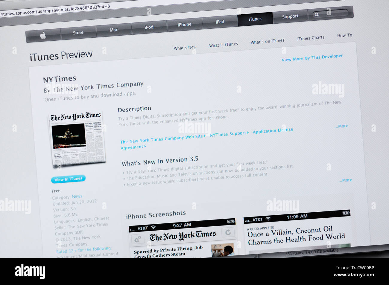 NY Times app website New York Times Digital Subscription Stock Photo