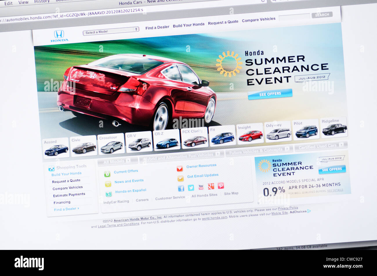 Honda website car manufacturer Stock Photo, Royalty Free Image