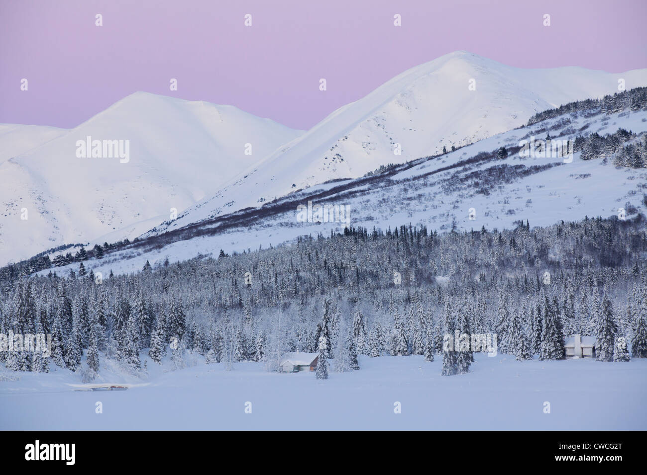 Cabins on Lower Summit Lake, Chugach National Forest, Alaska Stock