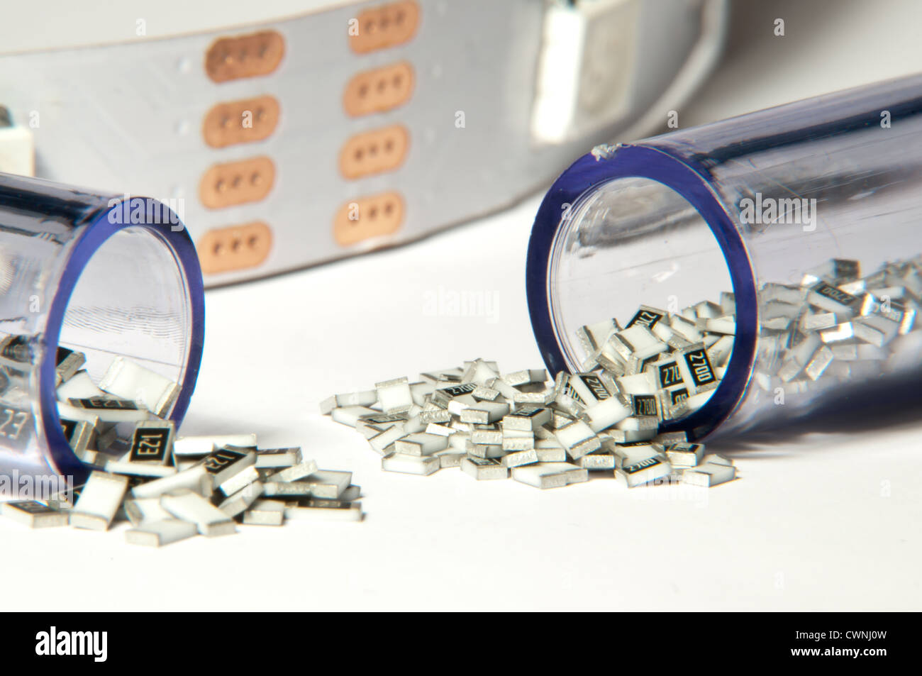 Small electronic components in tubes Stock Photo 50262265