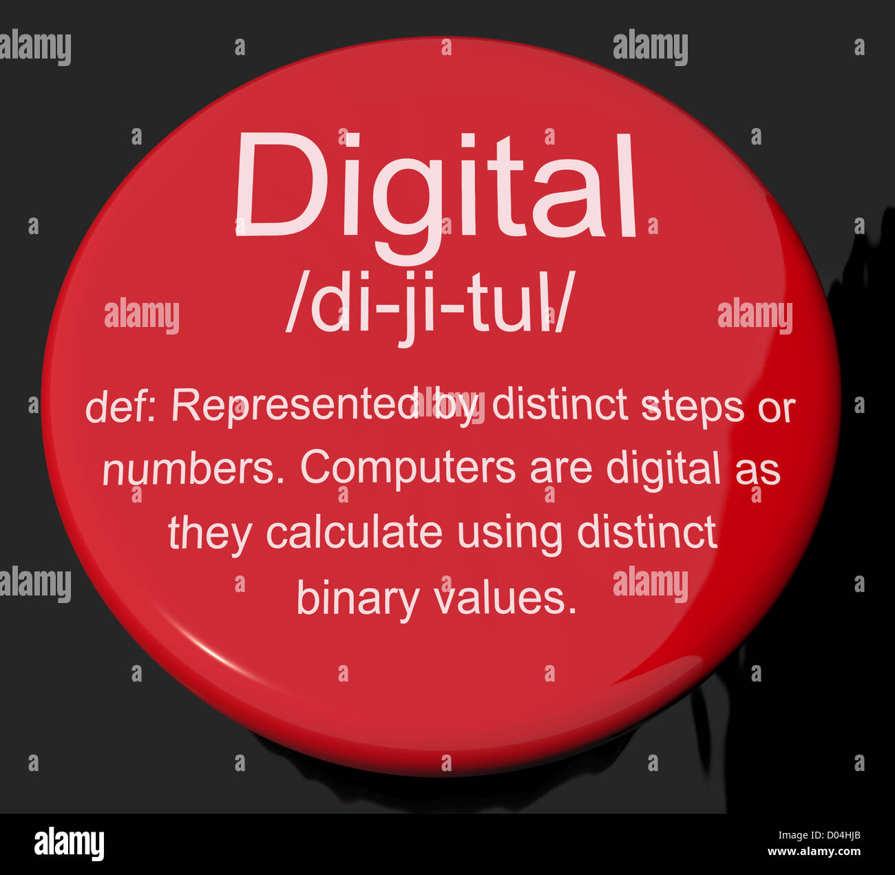 Digital Definition Button Shows Binary Values Used In Computers Stock