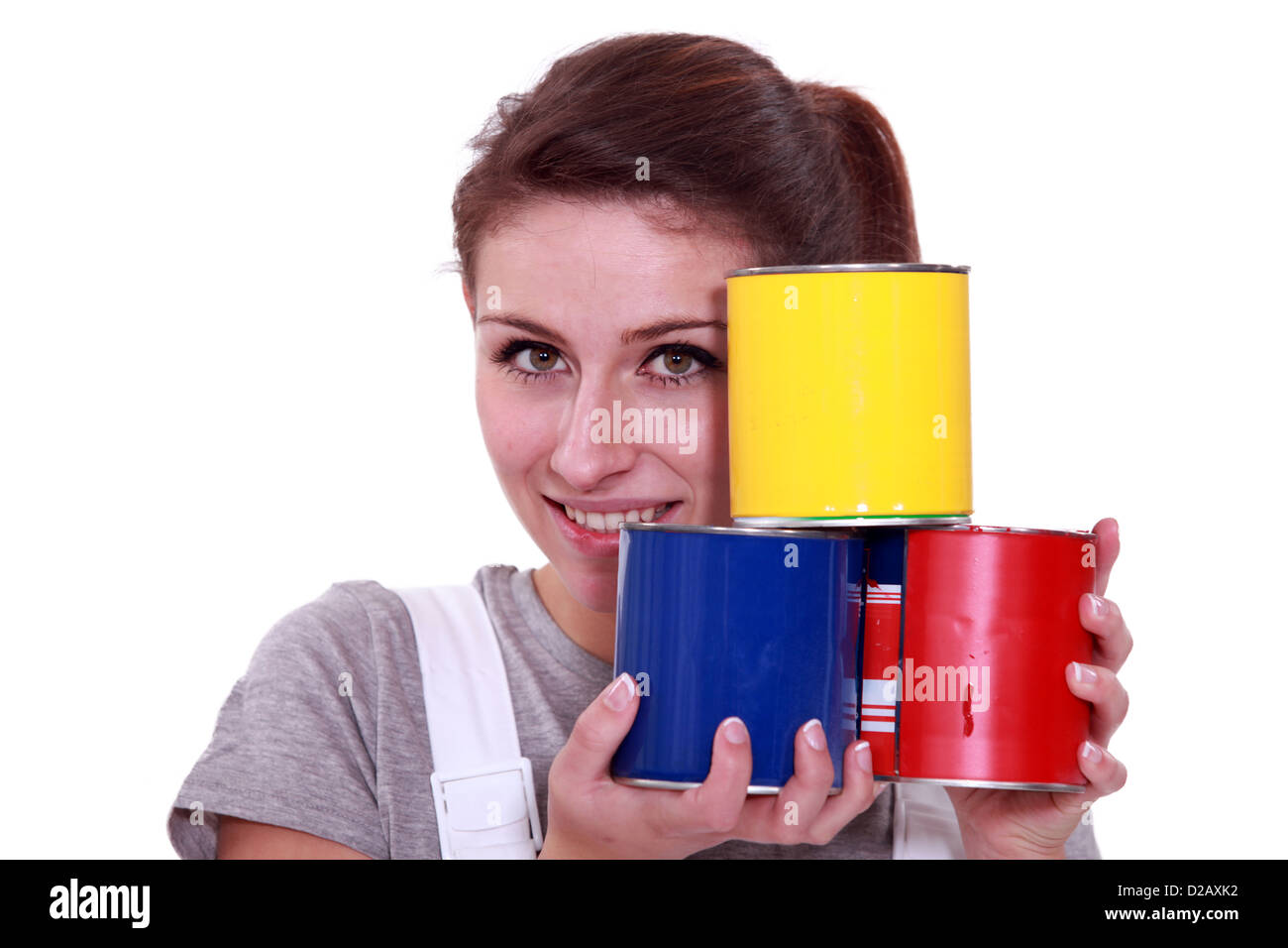 Painter with paint cans Stock Photo Alamy