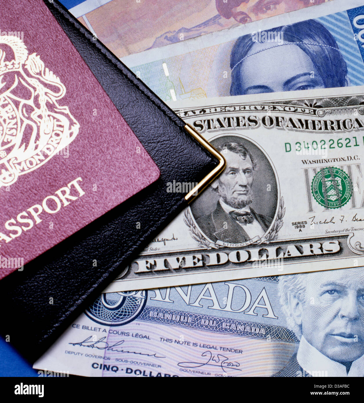 Travel documents with banknotes Stock Photo Alamy