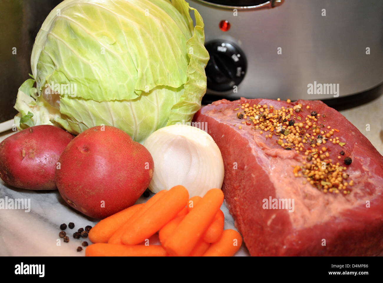 Slow Cooker Corned Beef Ingredients Stock Photo Alamy