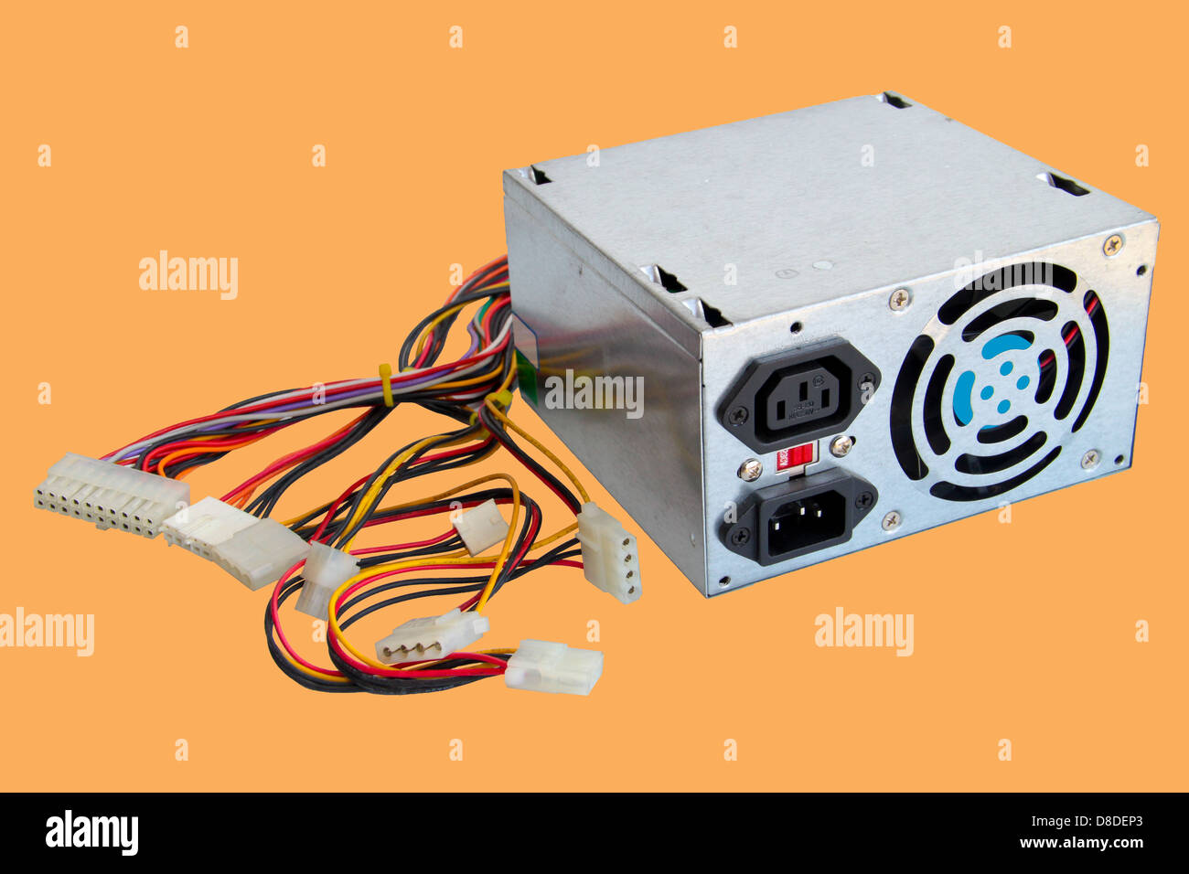 Broken computer power supply box. Concept of obsolete or broken IT