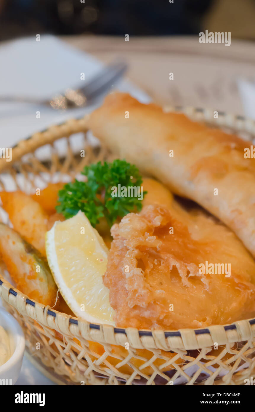 deep fried fish and chips in basket Stock Photo Alamy
