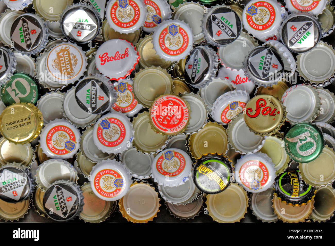 Assorted bottle tops Stock Photo Alamy