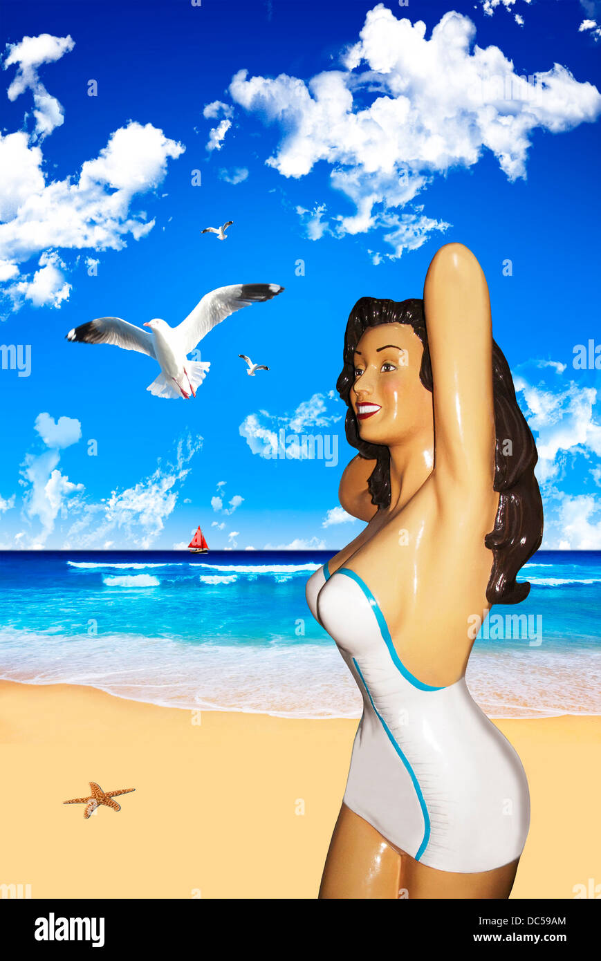 Bathing Beauty on beach, computer generated Stock Photo Alamy