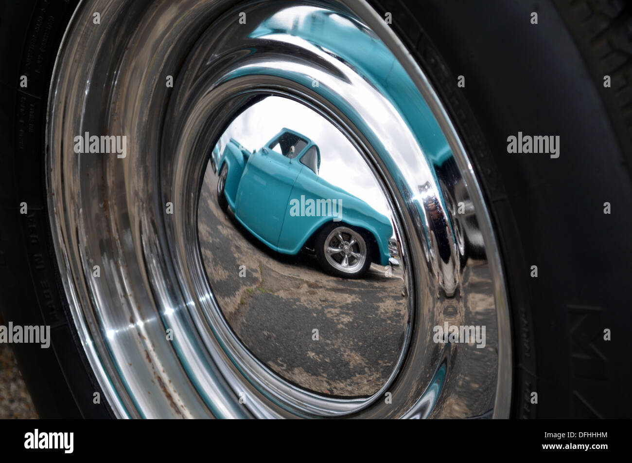 Hotrod hubcap reflection Stock Photo Alamy