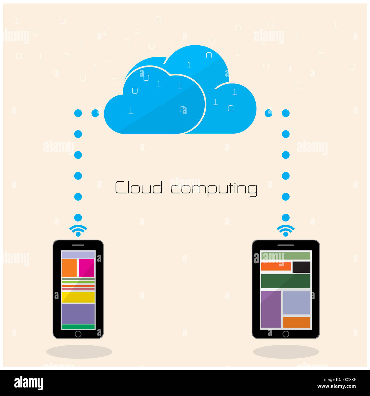 Flat cloud technology computing background concept. Data storage