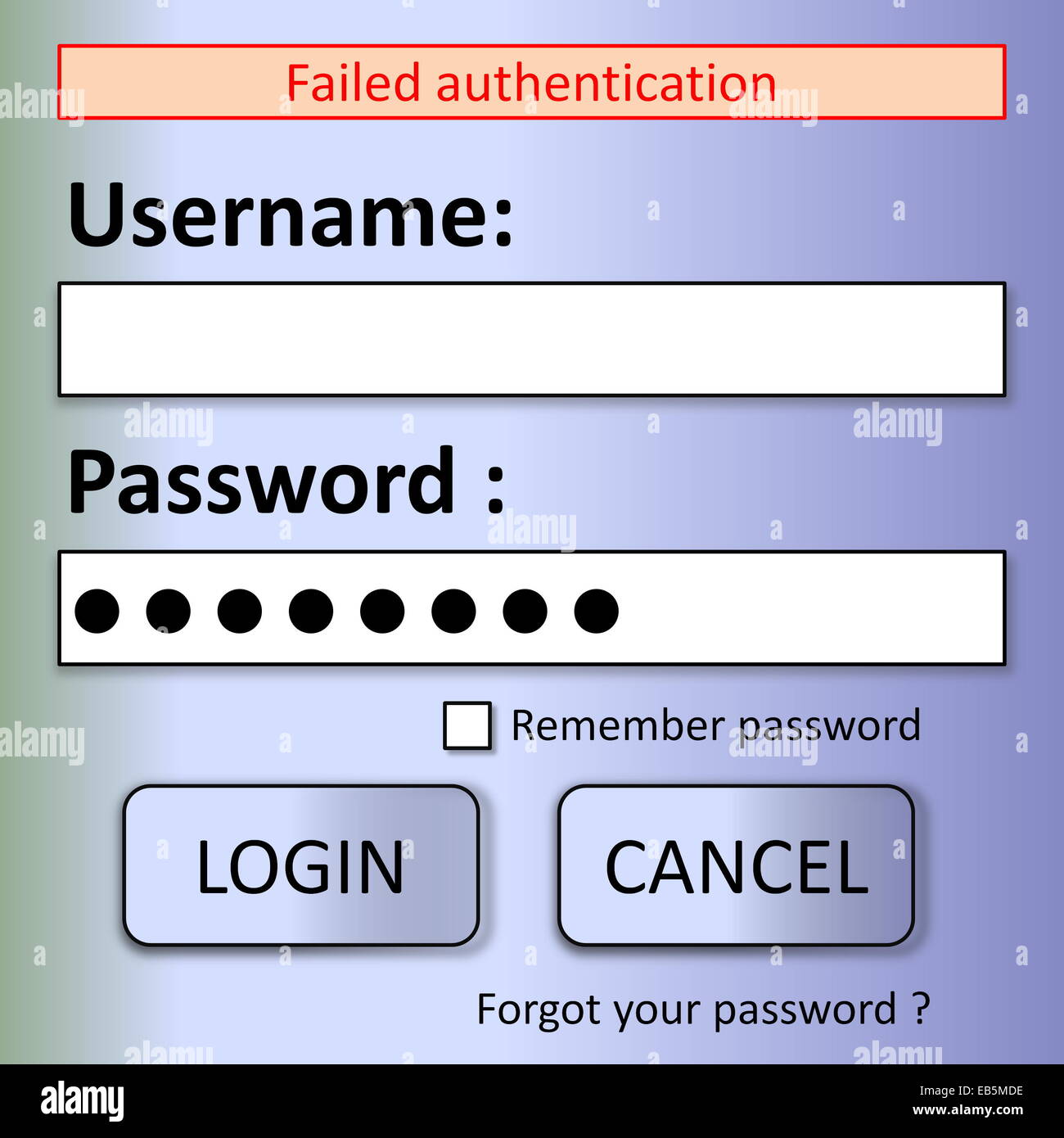 User login form with failed authentication error Stock Photo Alamy