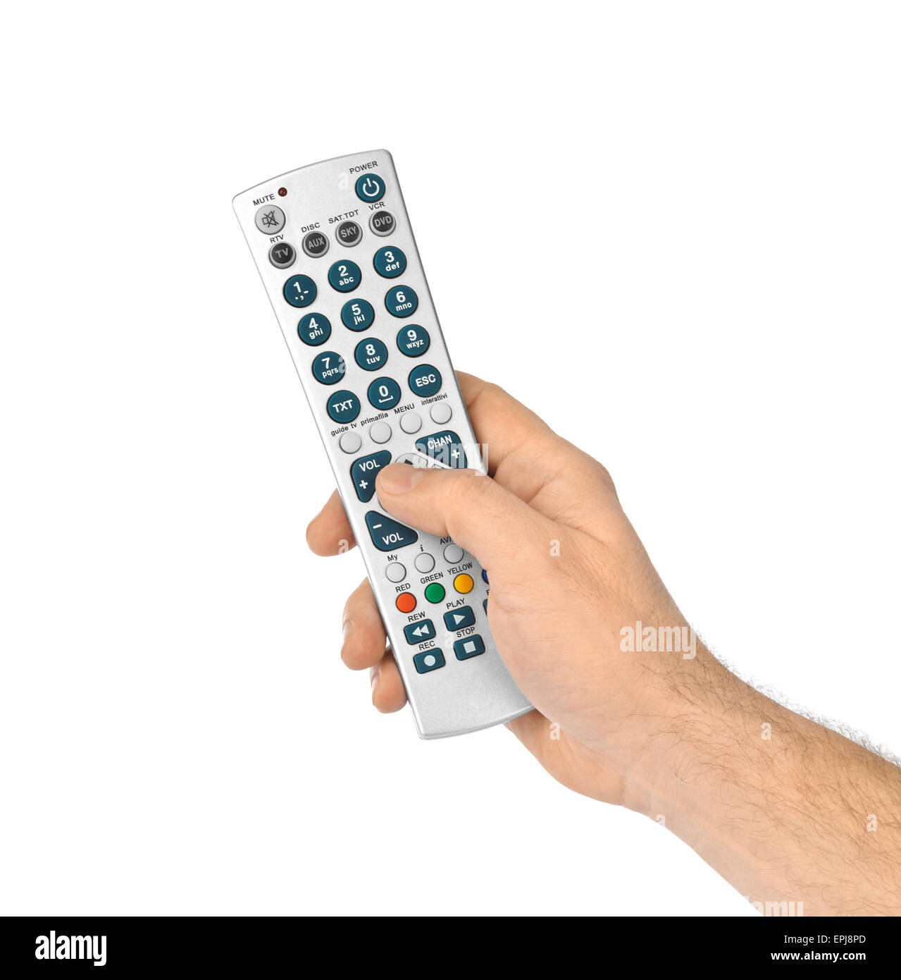 Hand with remote control Stock Photo - Alamy