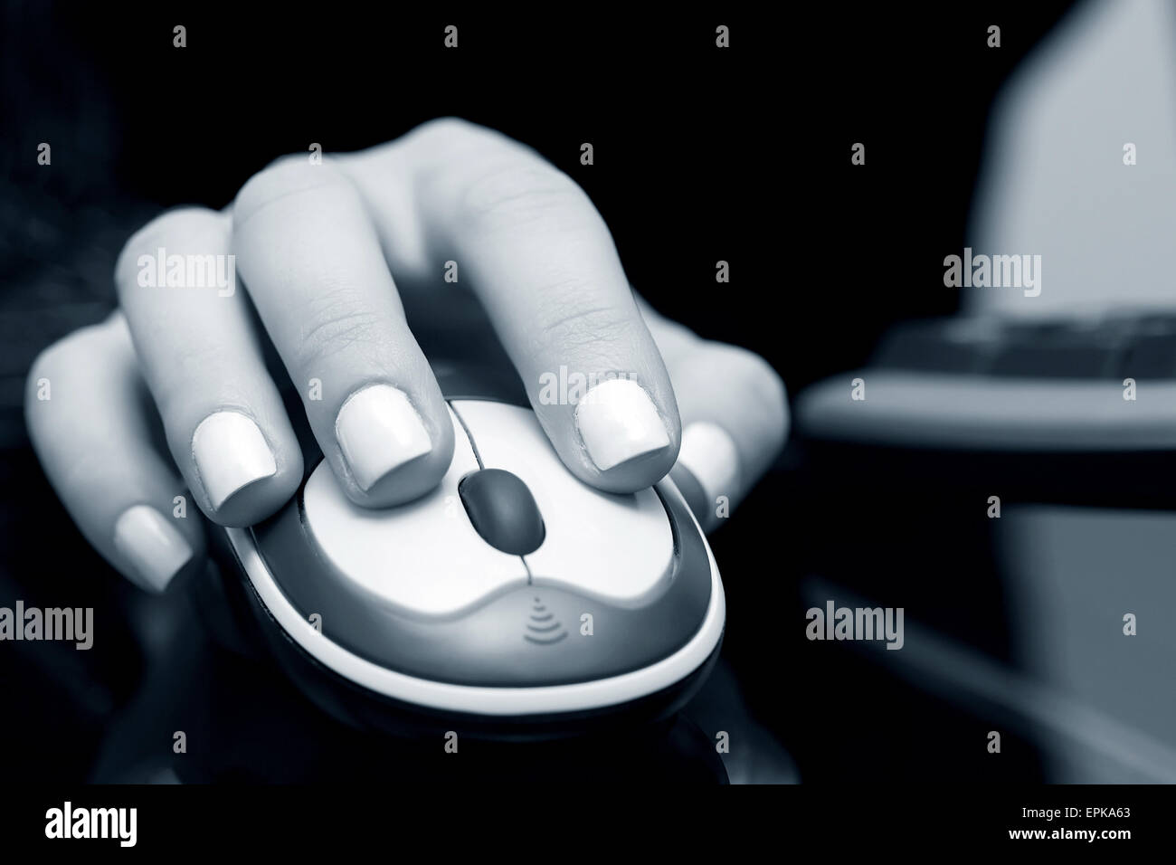 Female hand using computer mouse Stock Photo Alamy