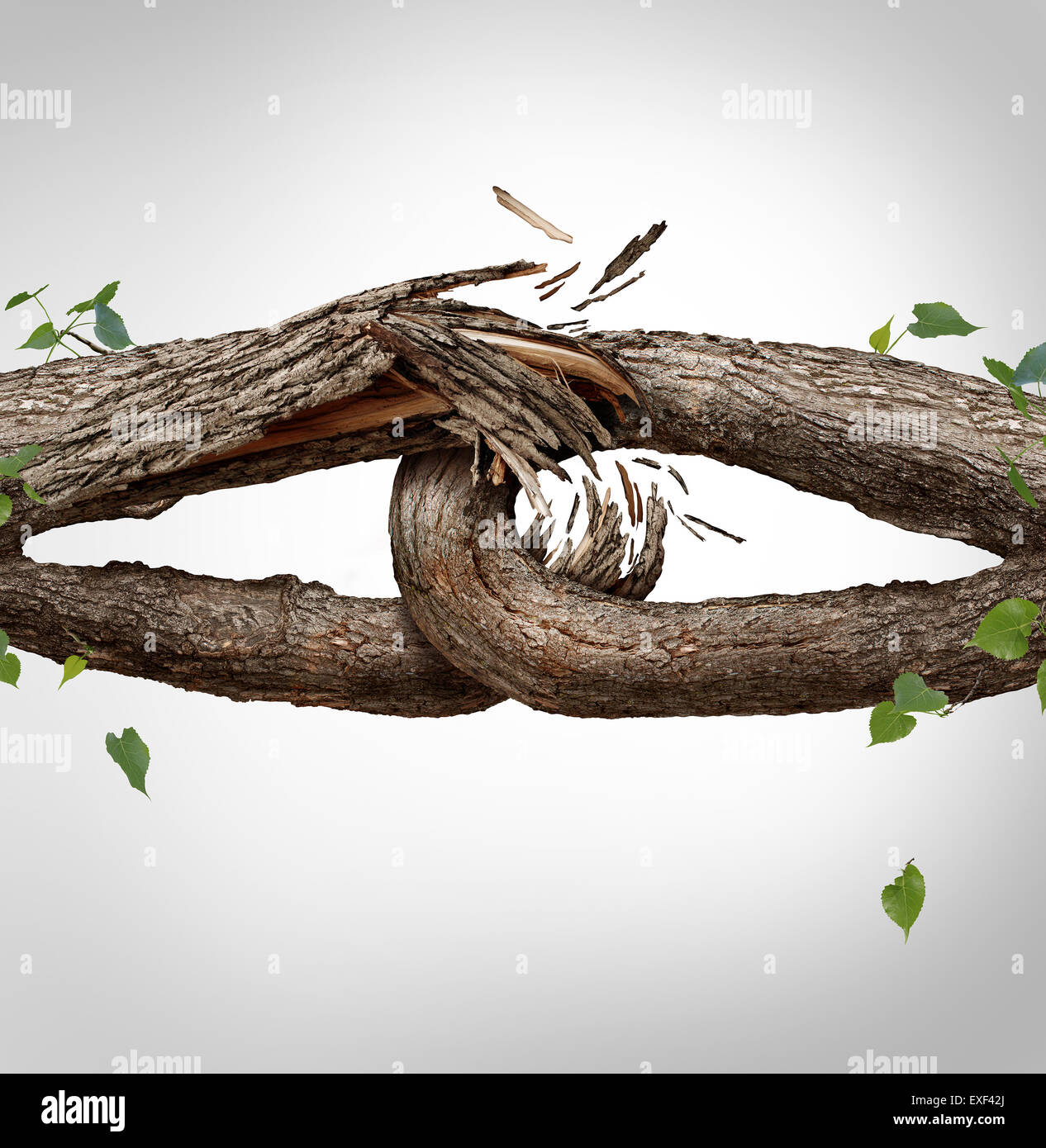Broken chain concept and disconnected symbol as two different tree