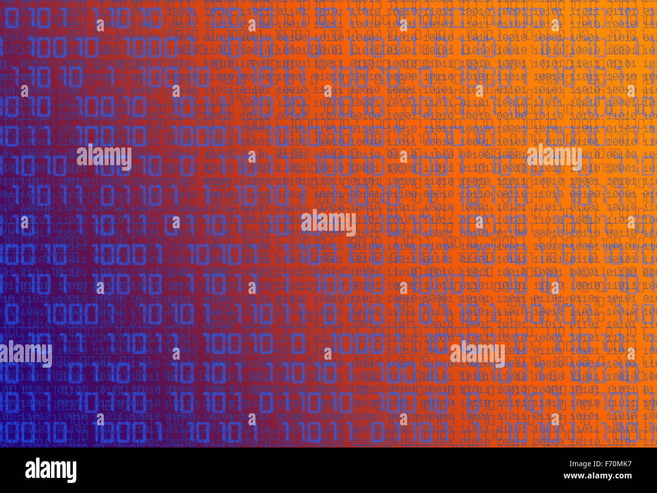 Technology binary background. Binary code on orange to purple gradient