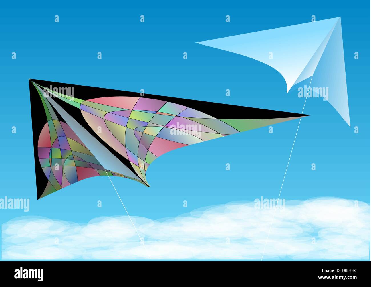 two kites in blue sky with cloud Stock Vector Image & Art Alamy