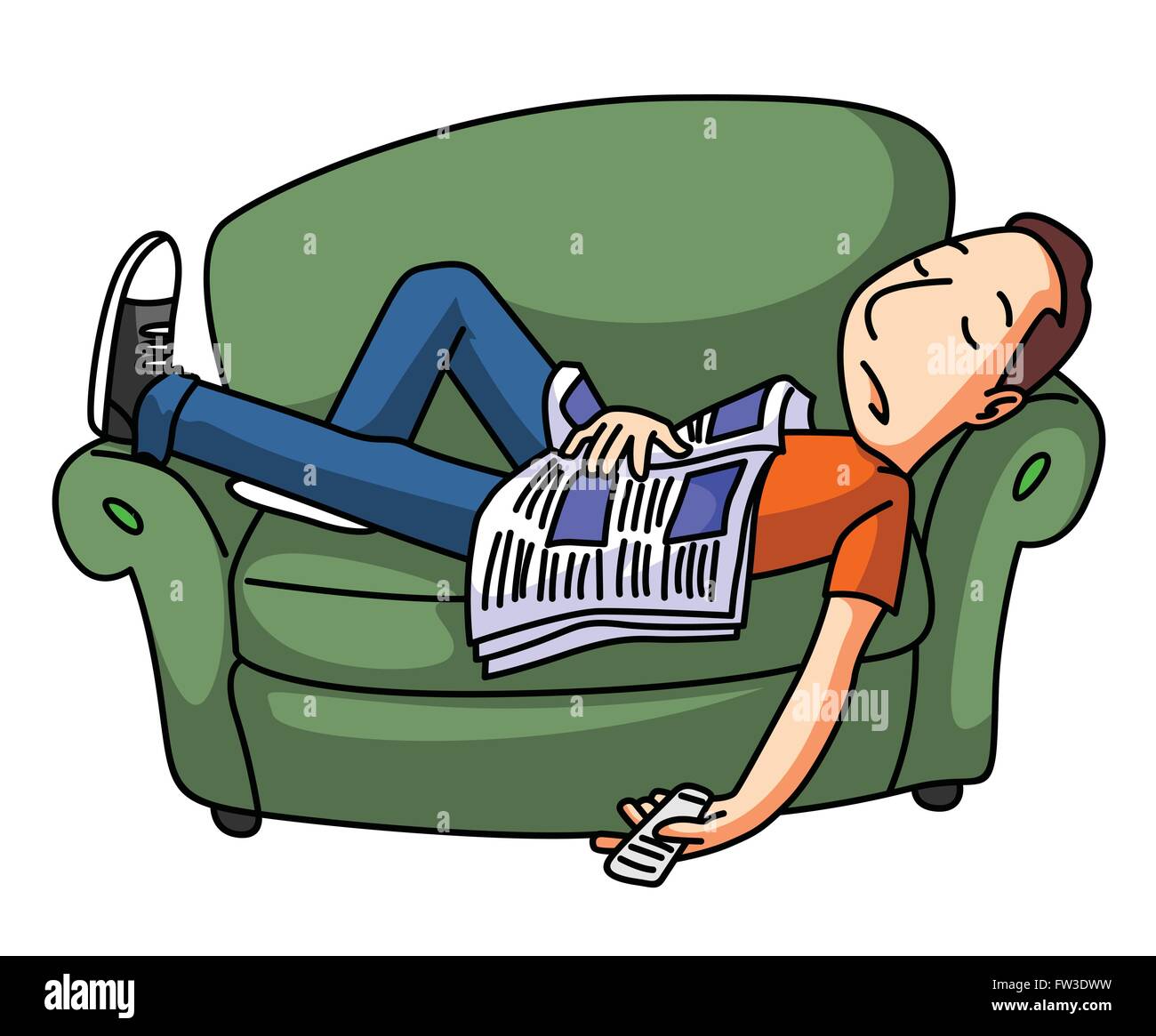 Lazy Man Sleep On Sofa Stock Vector Art & Illustration, Vector Image