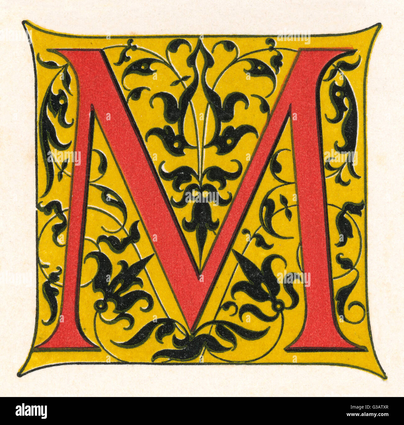 Illuminated letter M in a medieval style Stock Photo, Royalty Free