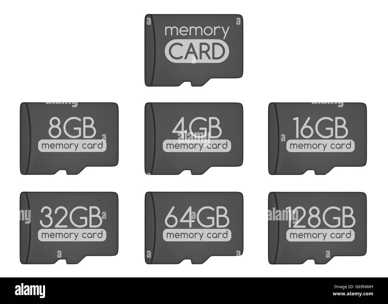 MicroSD memory cards set. Top view. Generic memory card and different