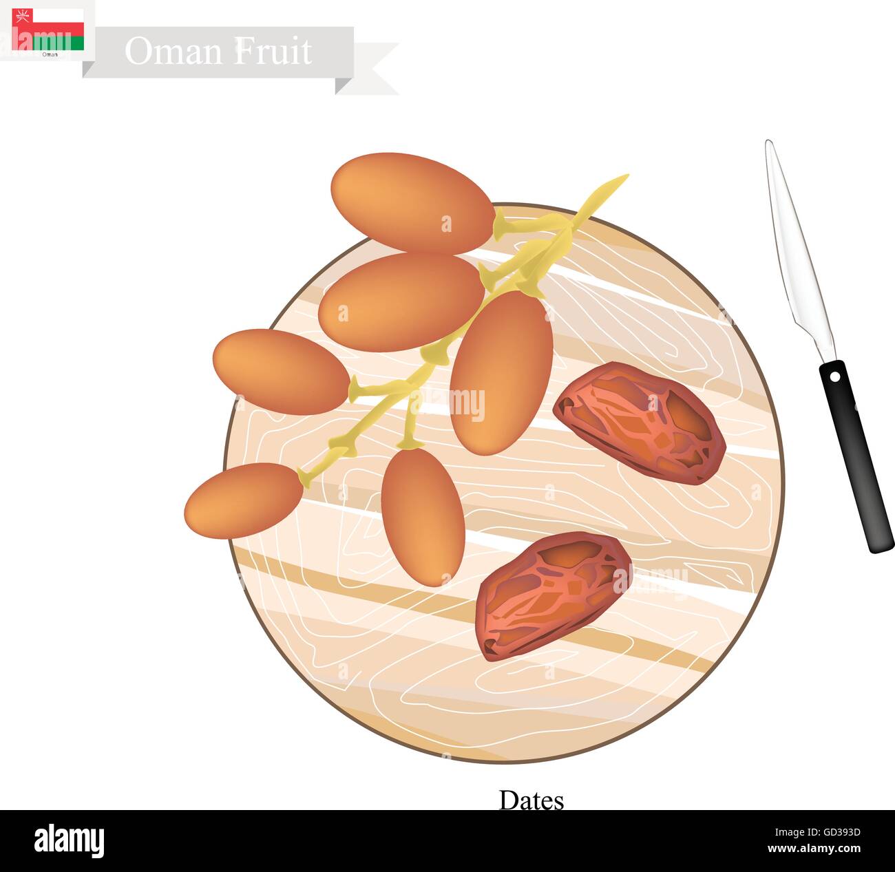 Oman Fruit, Illustration of Dried Dates. The Most Popular Fruits of