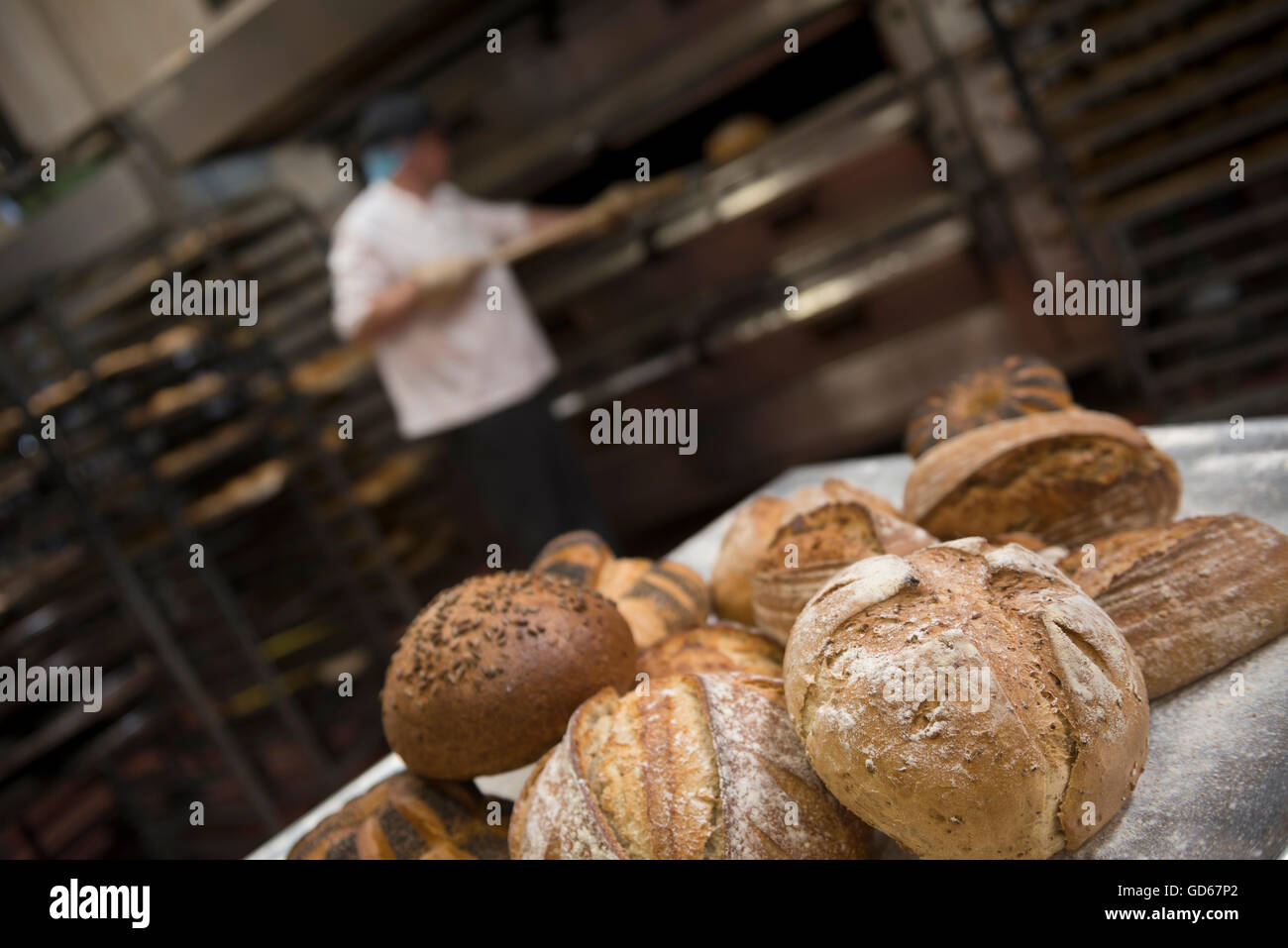 Baker baking bread. England. UK Stock Photo Alamy